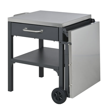 Outdoor kitchen cart foldable prep station with stainless top, dark gray frame, drawer wheels on Tampa Home & Garden Store