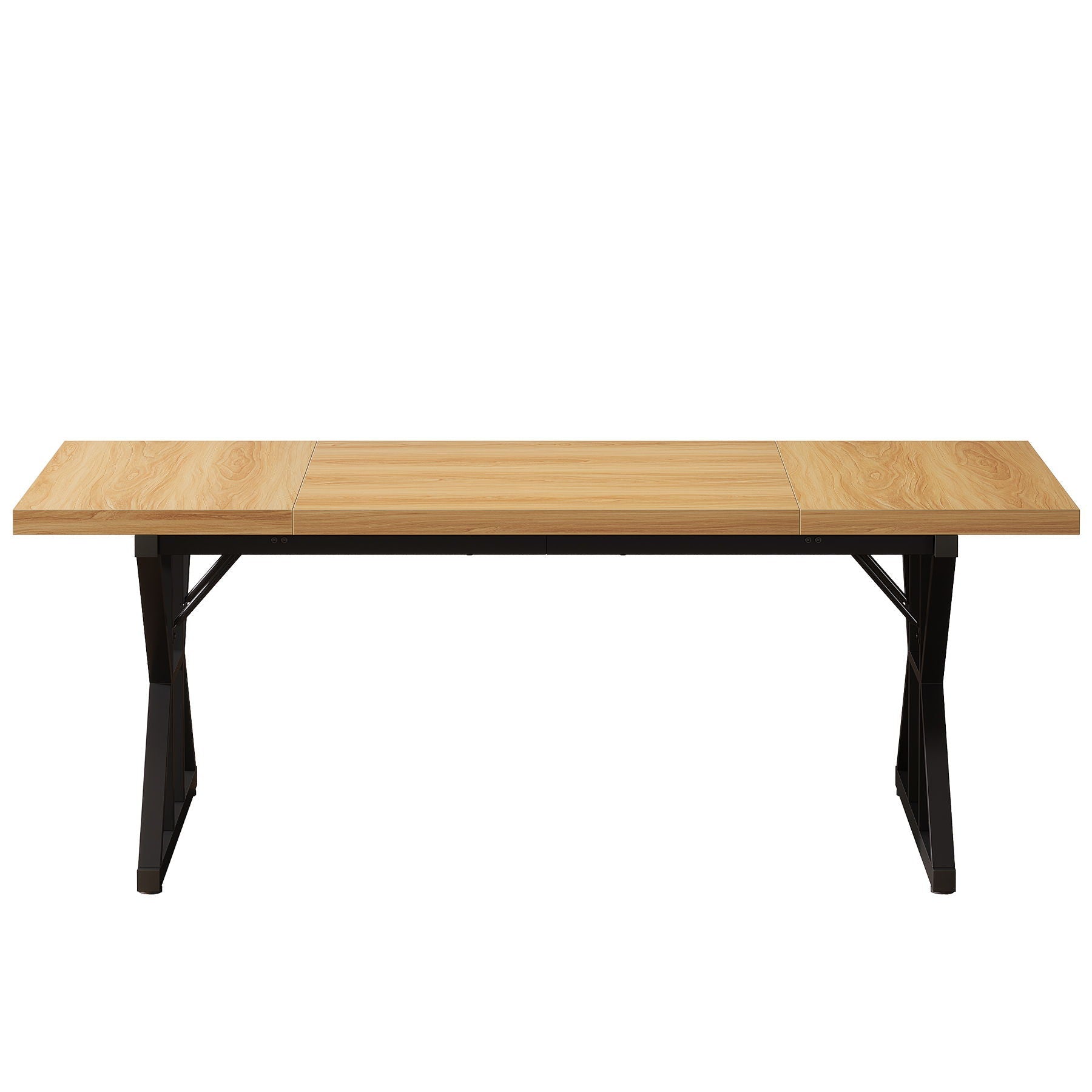 Rectangular dining table with X-trestle metal legs and light oak veneer top by HouseOfZazla on Tampa Home & Garden Store