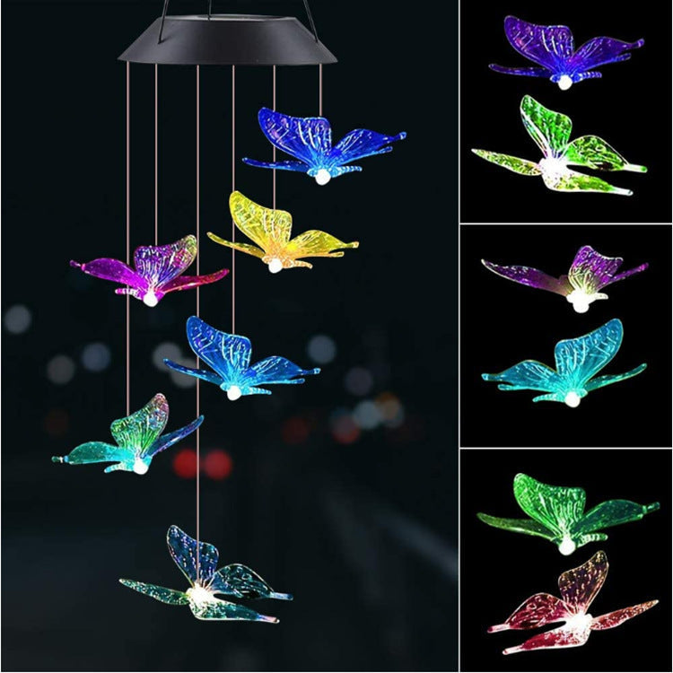 Outdoor solar wind chime lamp with colorful butterfly shapes landscape lighting on Tampa Home & Garden Store