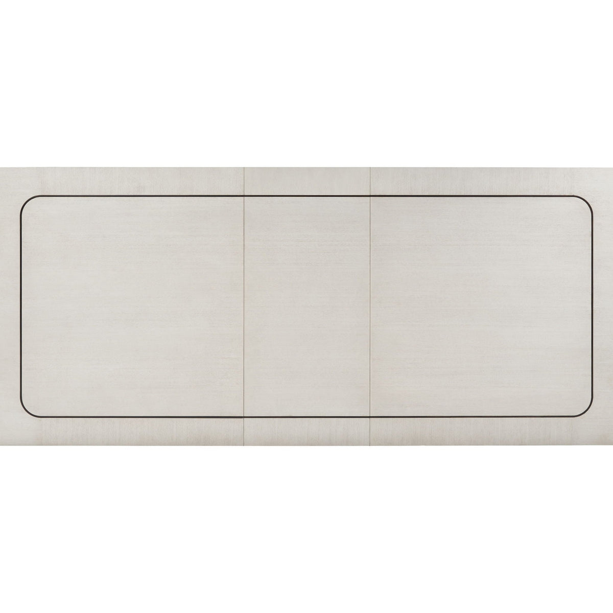 Expandable Dining Table with Metal Inlay in Vanilla White; light panels with black trim on Tampa Home & Garden Store