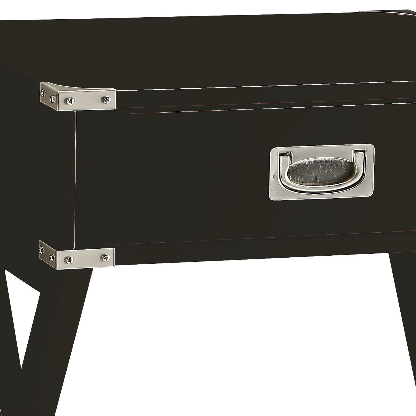 Babs Accent Table black finish with silver drawer pull and metal corner brackets on Tampa Home & Garden Store