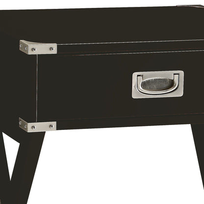 Babs Accent Table black finish with silver drawer pull and metal corner brackets on Tampa Home & Garden Store