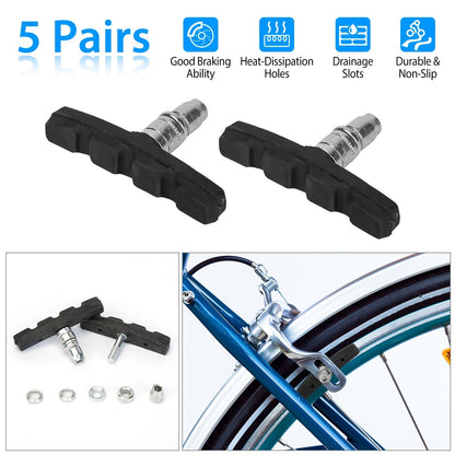 GemGear V-Brake Pads 5 Pairs 70mm black non-slip with hex nuts and spacers for bicycles on Tampa Home & Garden Store