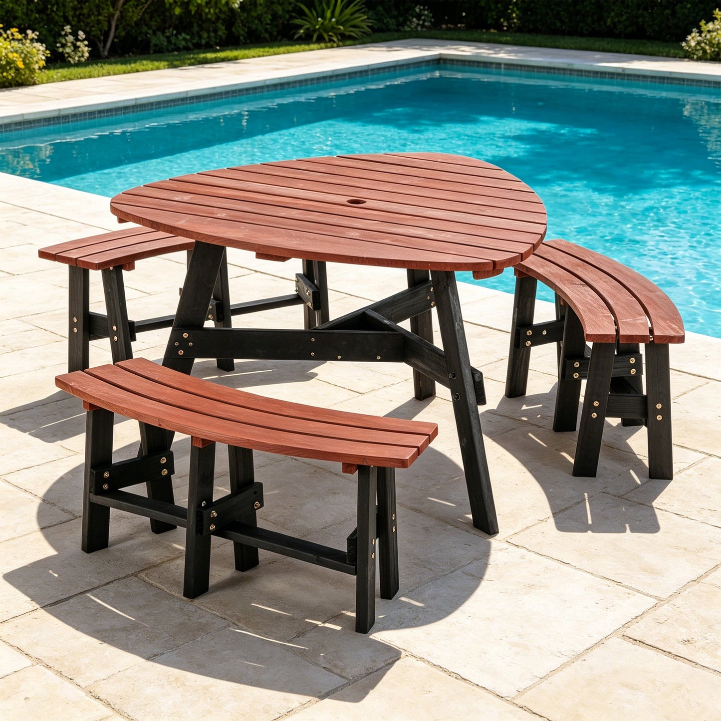 Rustic Outdoor Fir Wood Picnic Table with Six Seats
