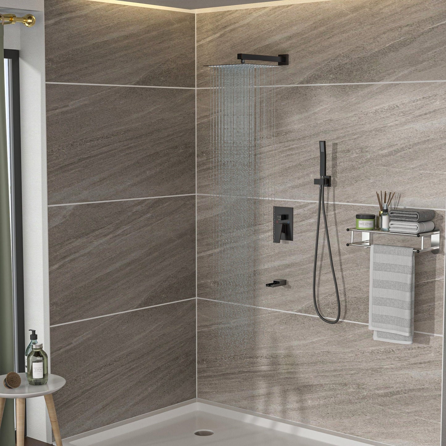 Wall Square Shower System with Waterfall Spout