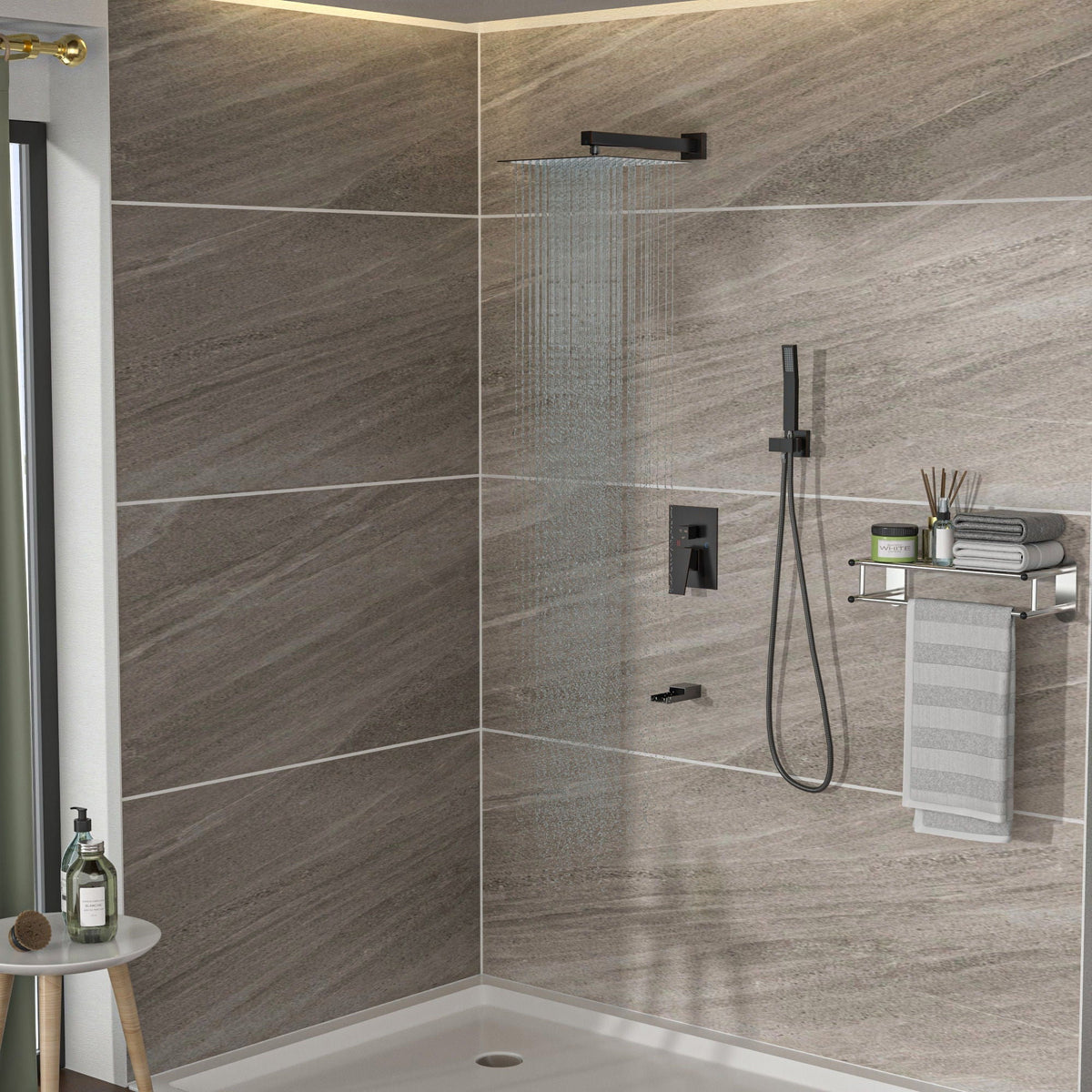 10-Inch wall mounted square shower system with rough-in valve in black by HouseOfZazla on Tampa Home & Garden Store