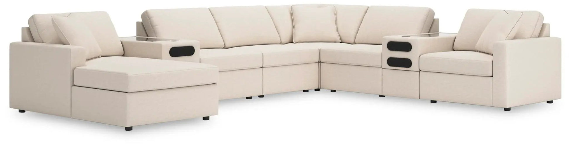 Modmax Oyster Sectional beige fabric sofa by Unique Piece Furniture with cupholders on Tampa Home & Garden Store