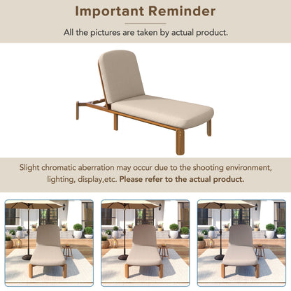 Outdoor chaise lounge with adjustable backrest by HouseOfZazla, beige cushion and wooden frame on Tampa Home & Garden Store