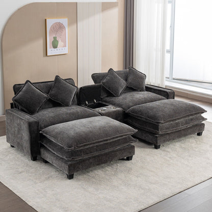 Modern Sectional Sofa With Removable Ottomans, USB Ports in dark gray fabric by HouseOfZazla on Tampa Home & Garden Store