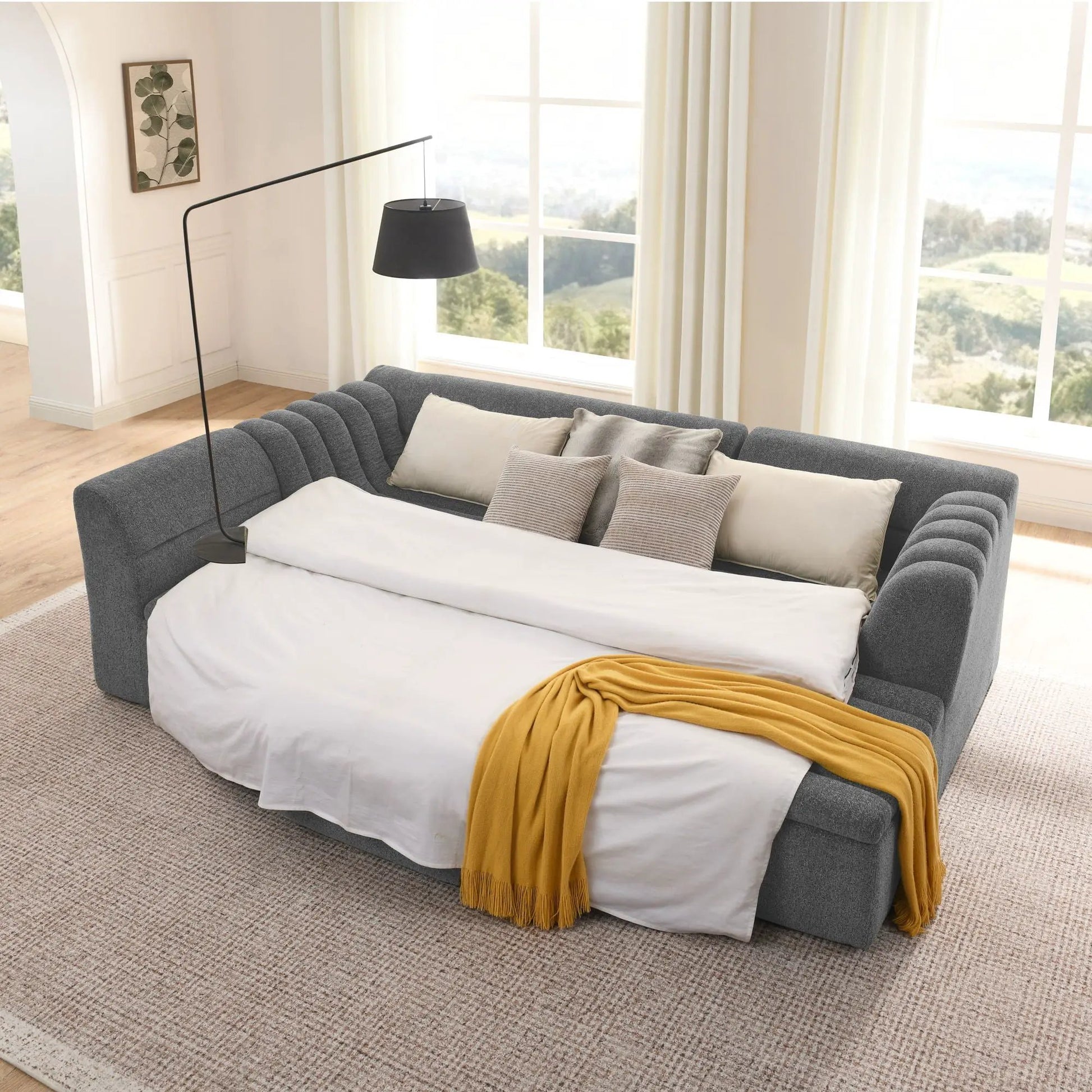 Gray U-shaped modular sectional sofa with chaise and movable ottoman, wave-armrests, 2-piece set on Tampa Home & Garden Store