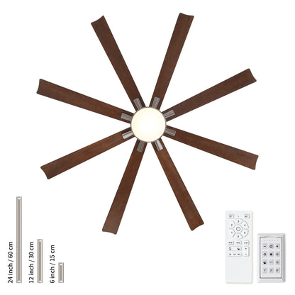 HouseOfZazla ceiling fan with 8 dark wood blades, dimmable LED light, remote control on Tampa Home & Garden Store
