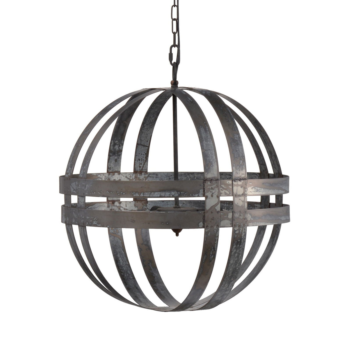 4-Light Galvanized Globe Chandelier with adjustable chain in gray finish on Tampa Home & Garden Store