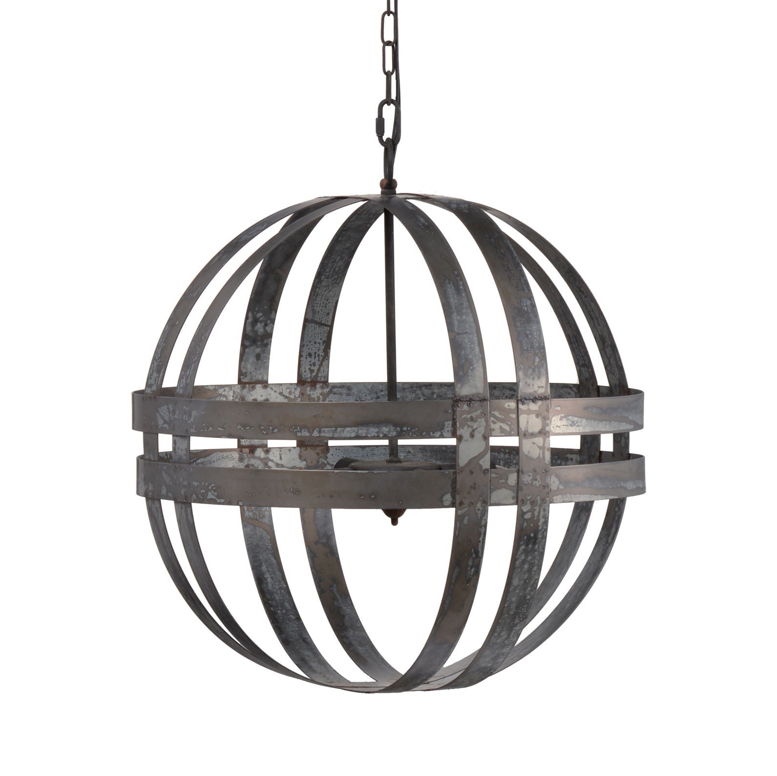 4-Light Galvanized Globe Chandelier with adjustable chain in gray finish on Tampa Home & Garden Store
