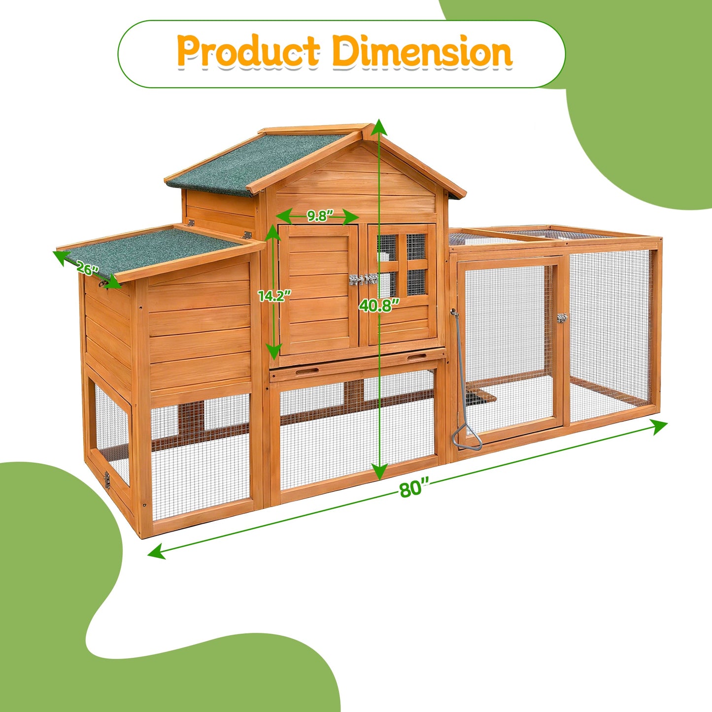 80in HouseOfZazla wooden chicken coop with nest box and wire mesh run, natural cedar finish on Tampa Home & Garden Store