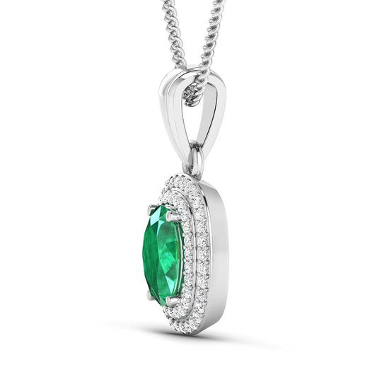 14K white gold pendant with oval Zambian emerald center and double diamond halo, by Bids.com on Tampa Home & Garden Store
