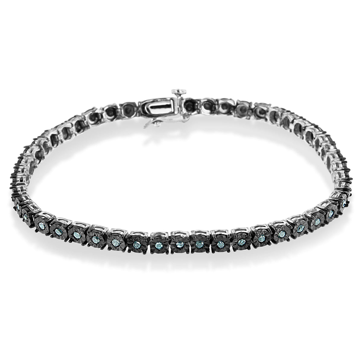 Black rhodium plated sterling 1.0 cttw blue diamond tennis bracelet with box clasp 7in on Tampa Home & Garden Store