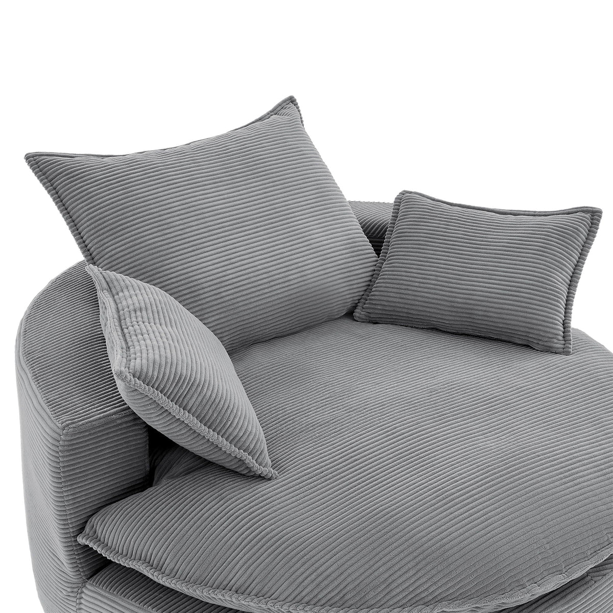 Swivel Barrel Chair with Cushion and Pillows in grey corduroy by HouseOfZazla on Tampa Home & Garden Store