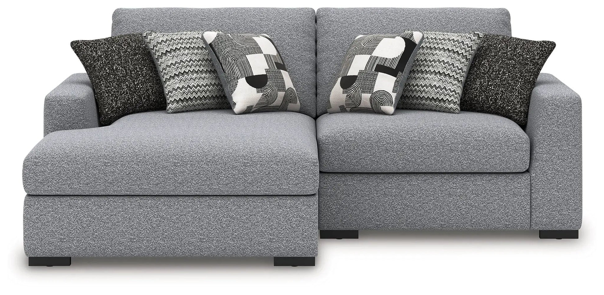 Bealton sectional sofa in gray fabric with black-white geometric throw pillows, 2pc set on Tampa Home & Garden Store