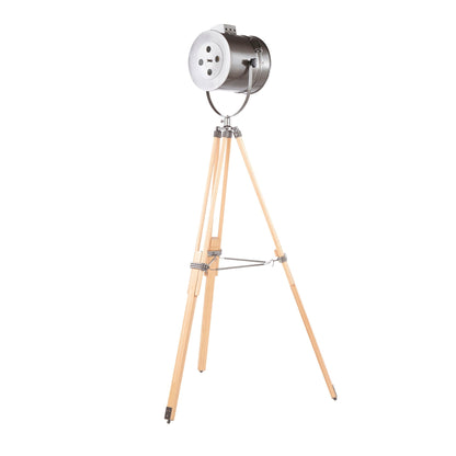 Ahoy Industrial Floor Lamp natural wood tripod with brushed steel head antique finish on Tampa Home & Garden Store