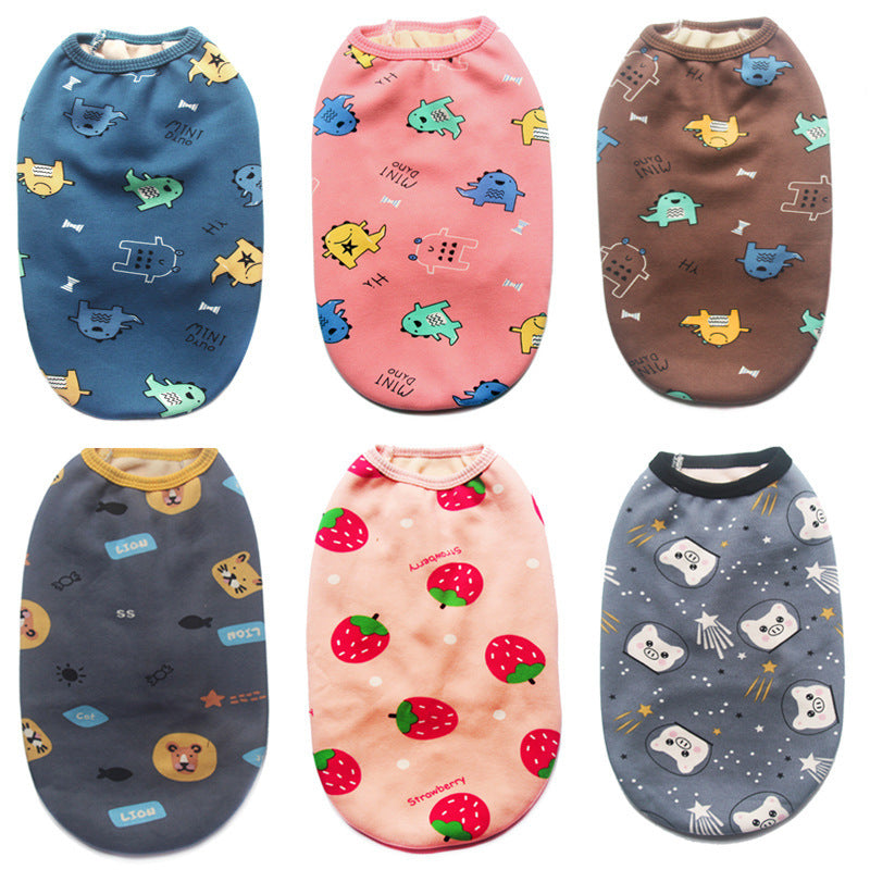 Pet Zen plush vest set for autumn winter, six outfits with dinos strawberries pandas on Tampa Home & Garden Store