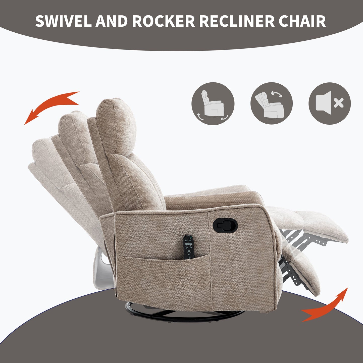 Khaki Heat Massage Recliner Chair and Swivel
