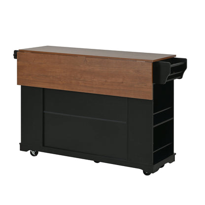 Mobile Kitchen Island with Glass Door and Outlet