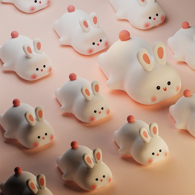 White silicone bunny LED night light set with touch sensor, cute big-face rabbits on Tampa Home & Garden Store