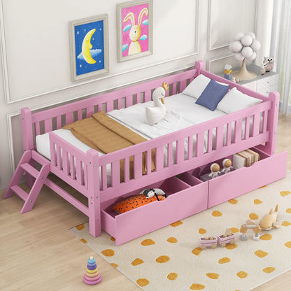Pink platform bed with guardrails and 2 under-bed drawers by HouseOfZazla on Tampa Home & Garden Store