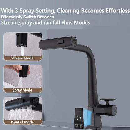 Waterfall Faucet With Display and Pull Down Spray