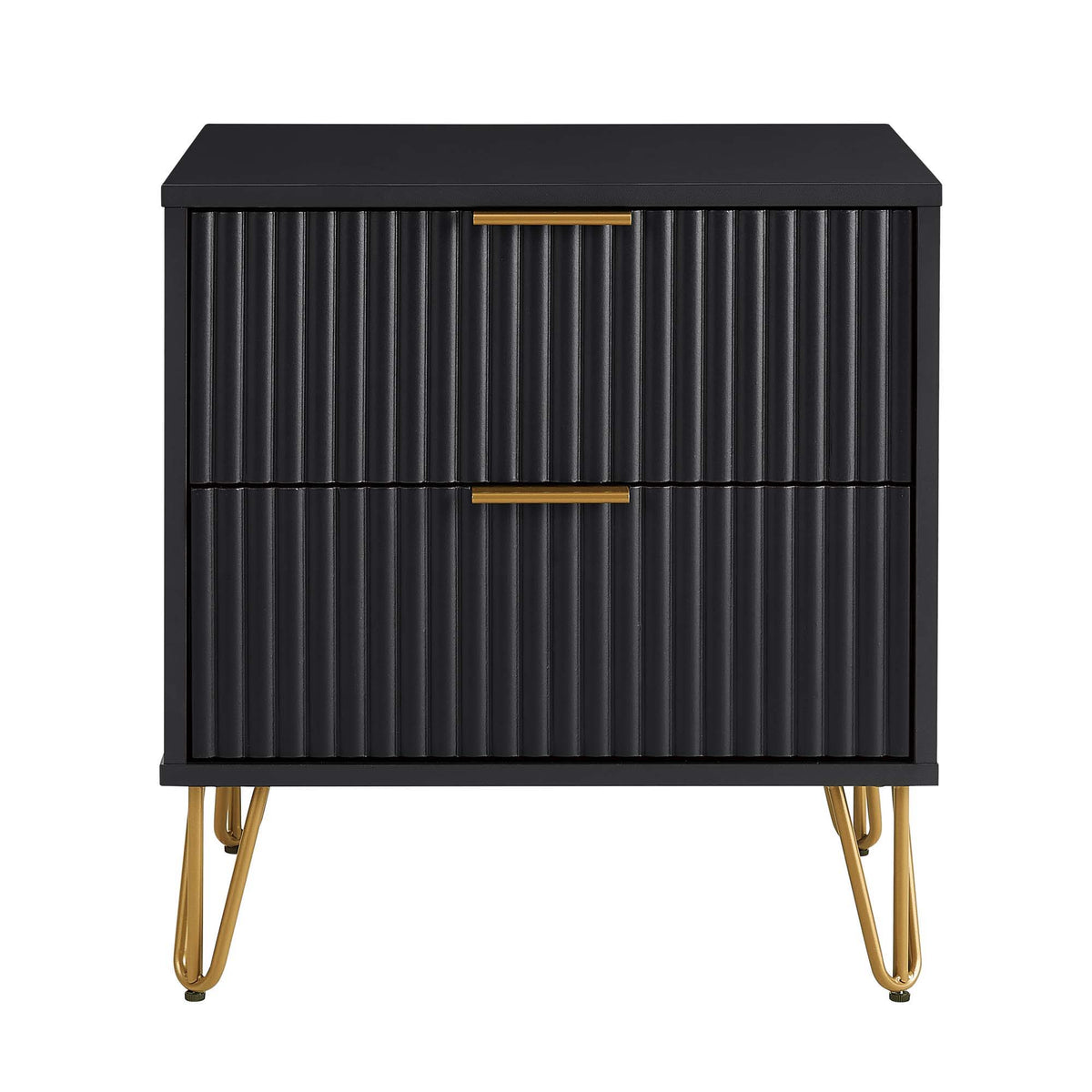 Dumbo Nightstand with 2 drawers, black fluted fronts and gold handles on Tampa Home & Garden Store