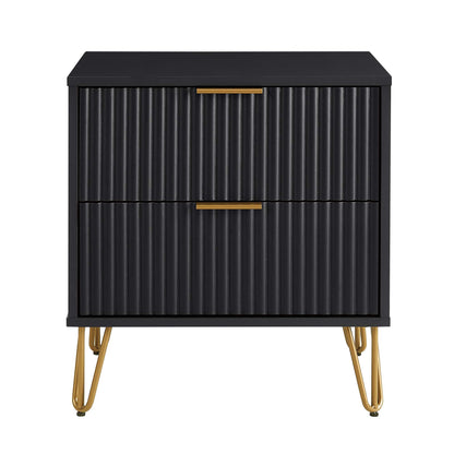 Dumbo Nightstand with 2 drawers, black fluted fronts and gold handles on Tampa Home & Garden Store