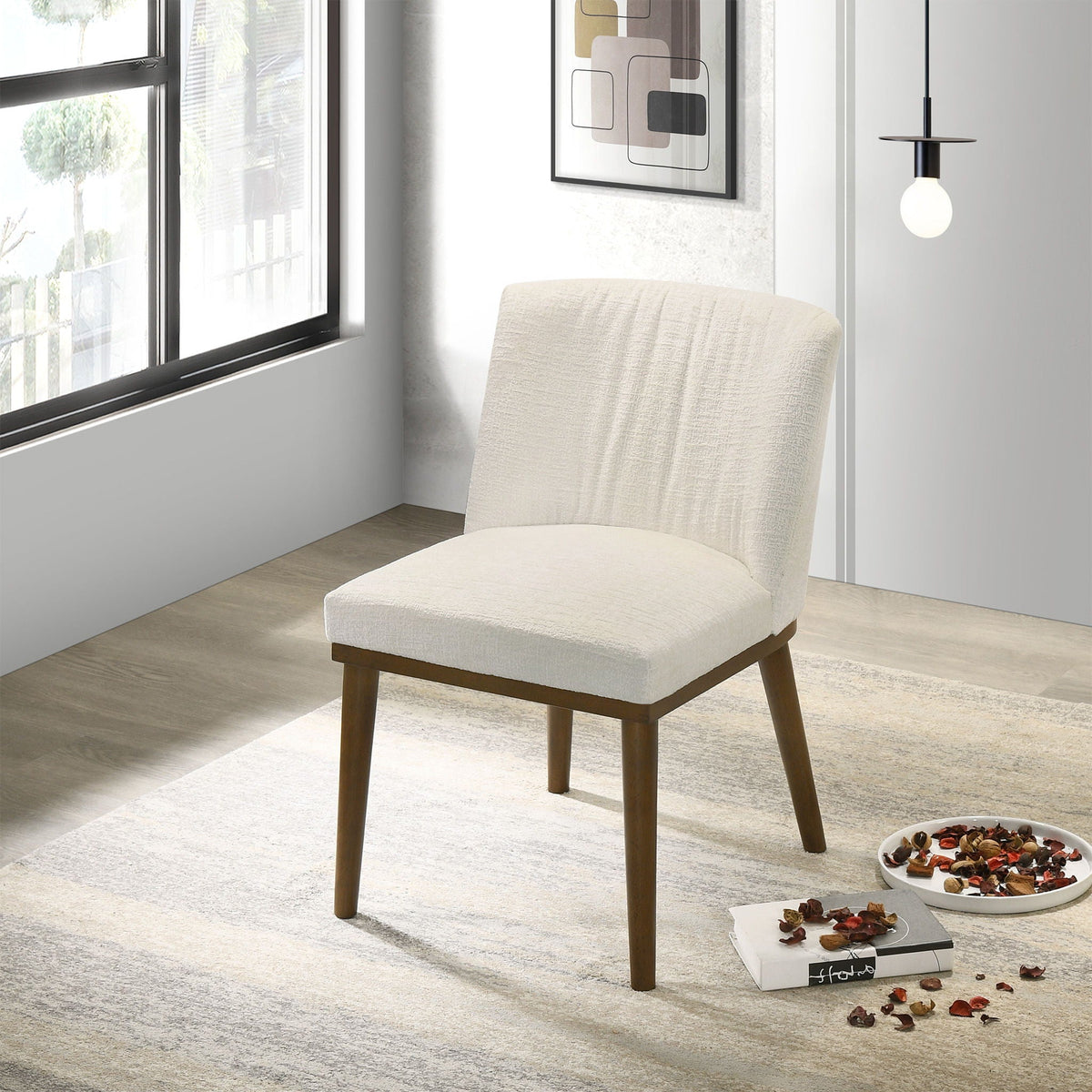 Mid-Century Dining Chair Set of 2 solid wood frame beige upholstery HouseOfZazla on Tampa Home & Garden Store