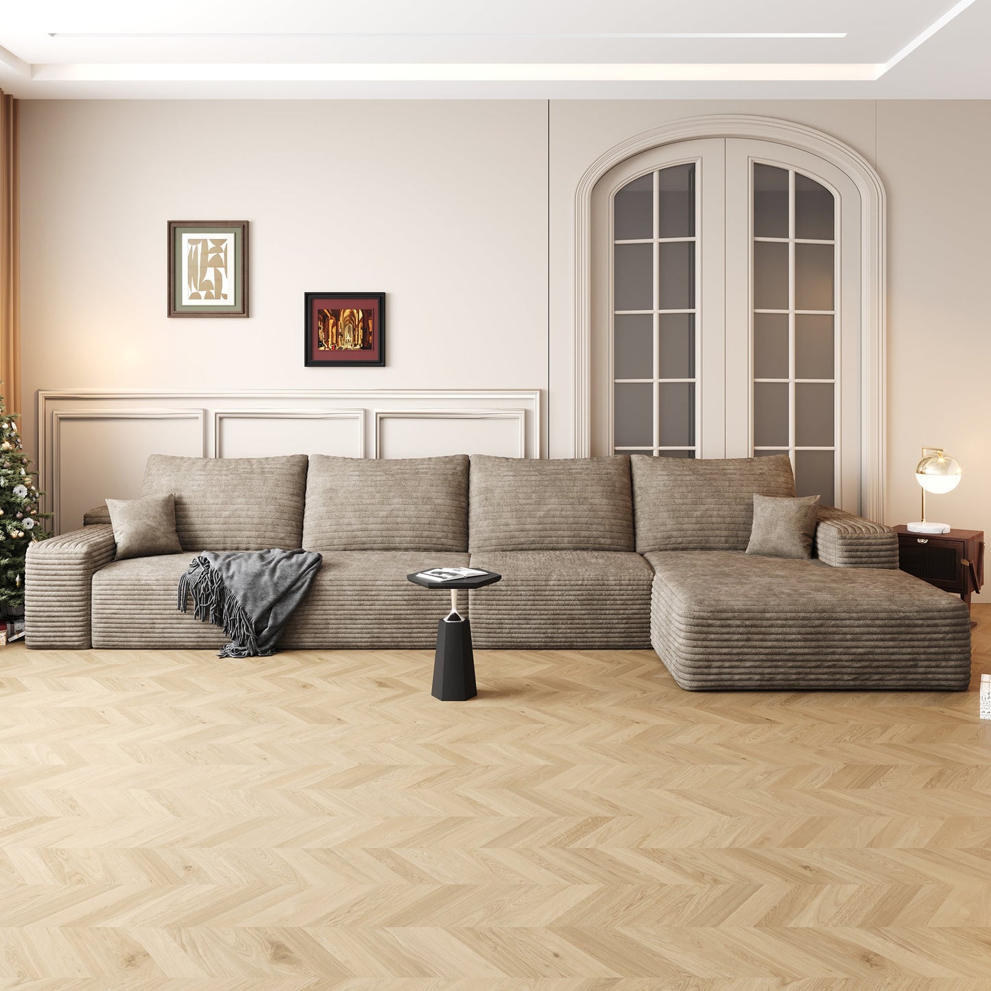 134in Cloud Sectional Couch with L-Shape Chaise in taupe fabric by HouseOfZazla on Tampa Home & Garden Store