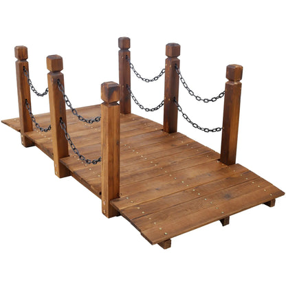 Wooden Arc Footbridge With Chain Railings Brown