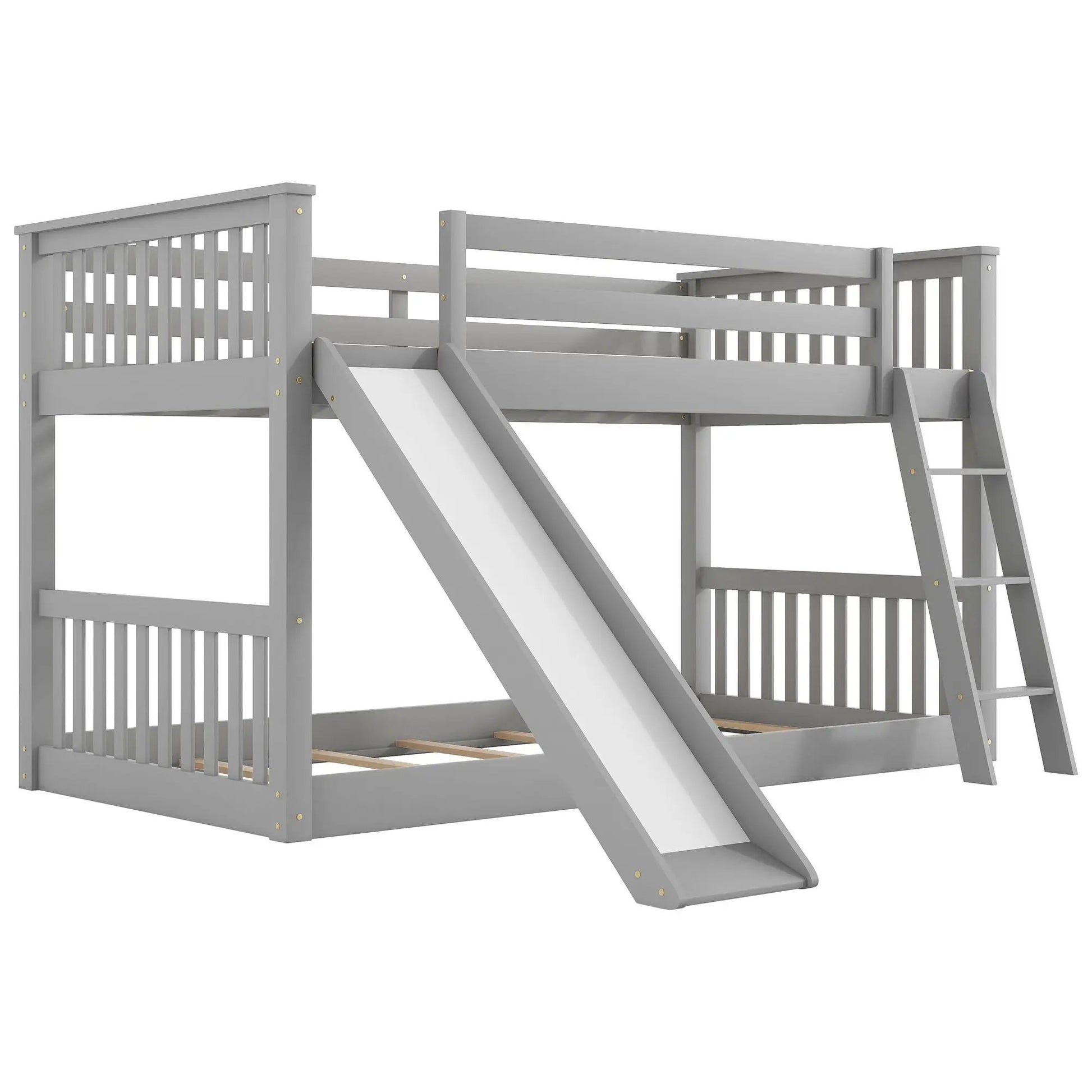 Bunk bed with convertible slide and ladder, gray wood guard rails on Tampa Home & Garden Store