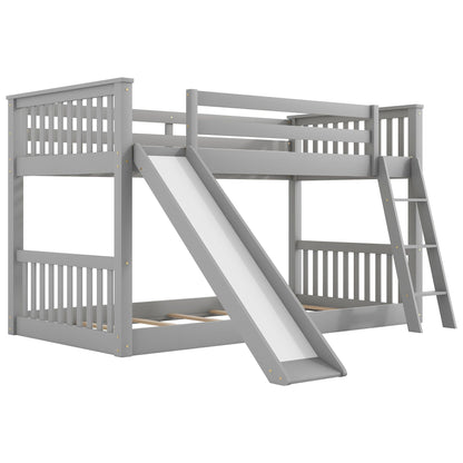 Bunk bed with convertible slide and ladder by HouseOfZazla in gray wood, upper bunk guard rails on Tampa Home & Garden Store