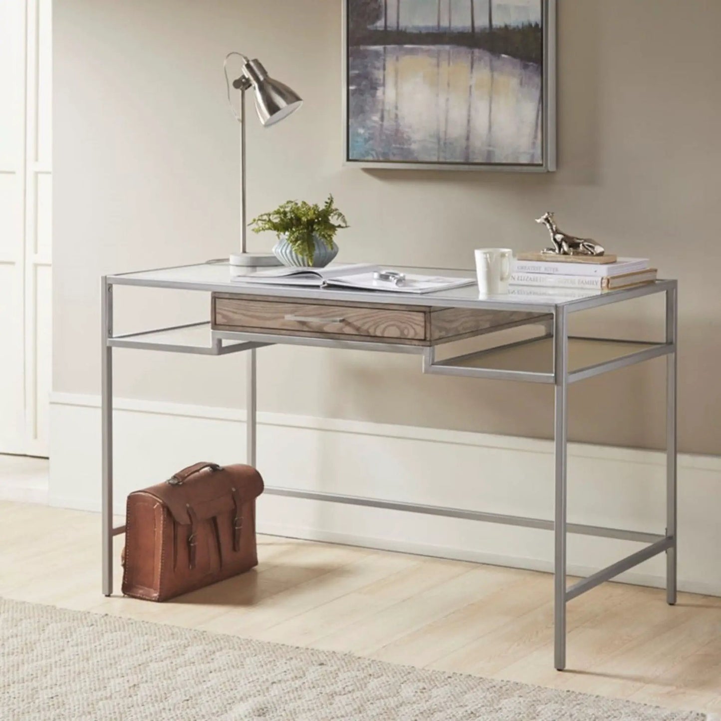 Adela Writing Desk in Antique Silver Finish