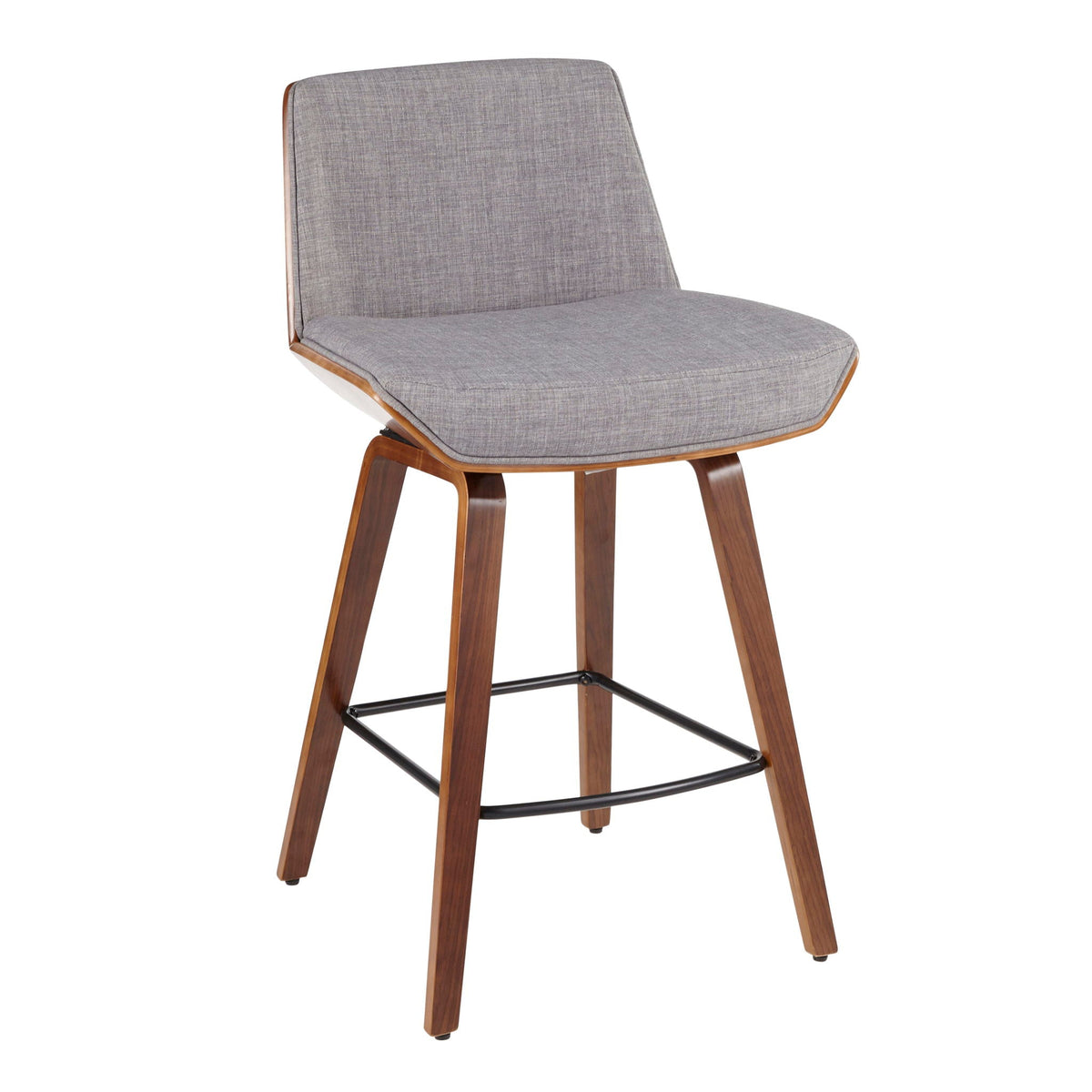 Mid-Century Counter Stool with padded gray upholstery and wooden legs by HouseOfZazla on Tampa Home & Garden Store