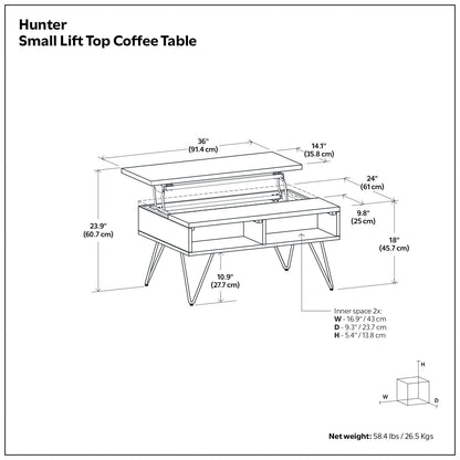 HouseOfZazla Oak Lift Top Coffee Table with hidden storage and lift-top lid, metal hairpin legs on Tampa Home & Garden Store