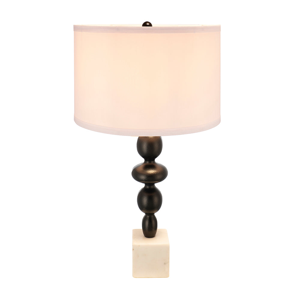 Table lamp D15x29.5in with black sculpted stem cream shade, white marble cube base HouseOfZazla on Tampa Home & Garden Store