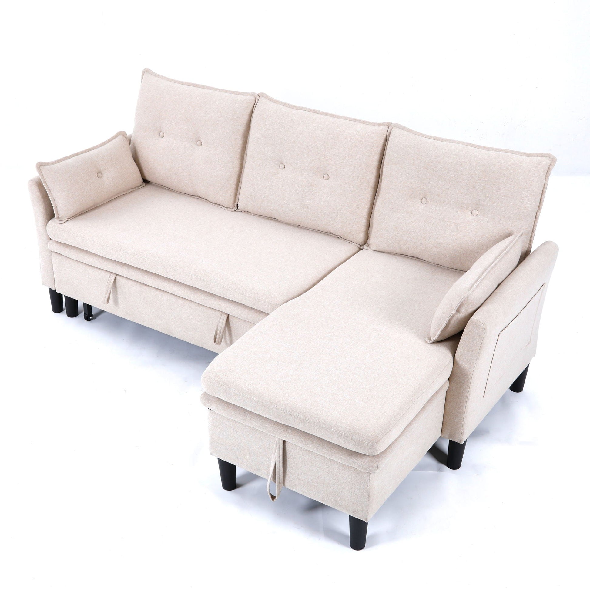 L-shaped reversible chaise sectional sofa with storage, beige fabric by HouseOfZazla on Tampa Home & Garden Store