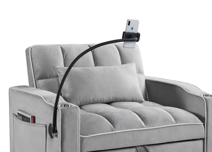 Convertible sleeper chair sofa bed 3-in-1 in light gray fabric with side pocket on Tampa Home & Garden Store