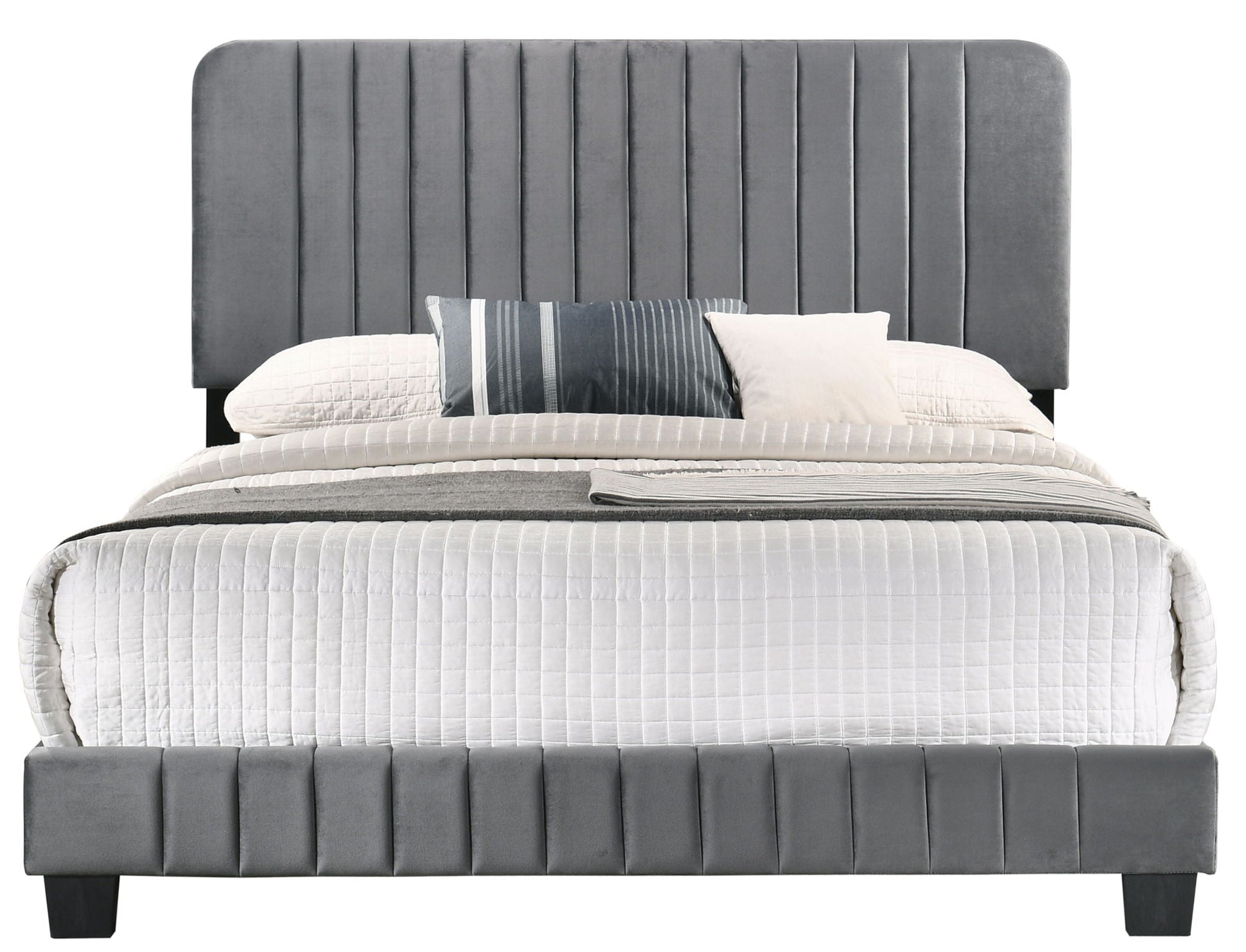 Channel Tufted Bed by HouseOfZazla in grey velvet with tall vertical channels on Tampa Home & Garden Store