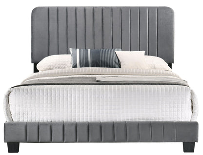 Channel Tufted Bed by HouseOfZazla in grey velvet with tall vertical channels on Tampa Home & Garden Store