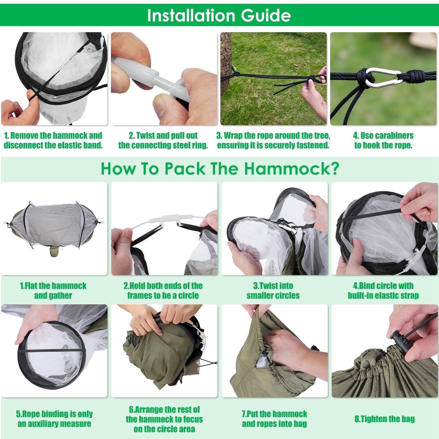 GemGear Camping Hammock with Mosquito Net 3-in-1 portable 440lbs, installation and packing guide on Tampa Home & Garden Store