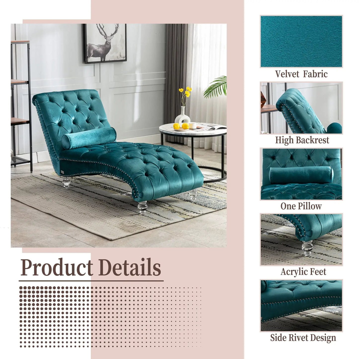 Indoor Chaise Lounge With Button Tufted Pillow
