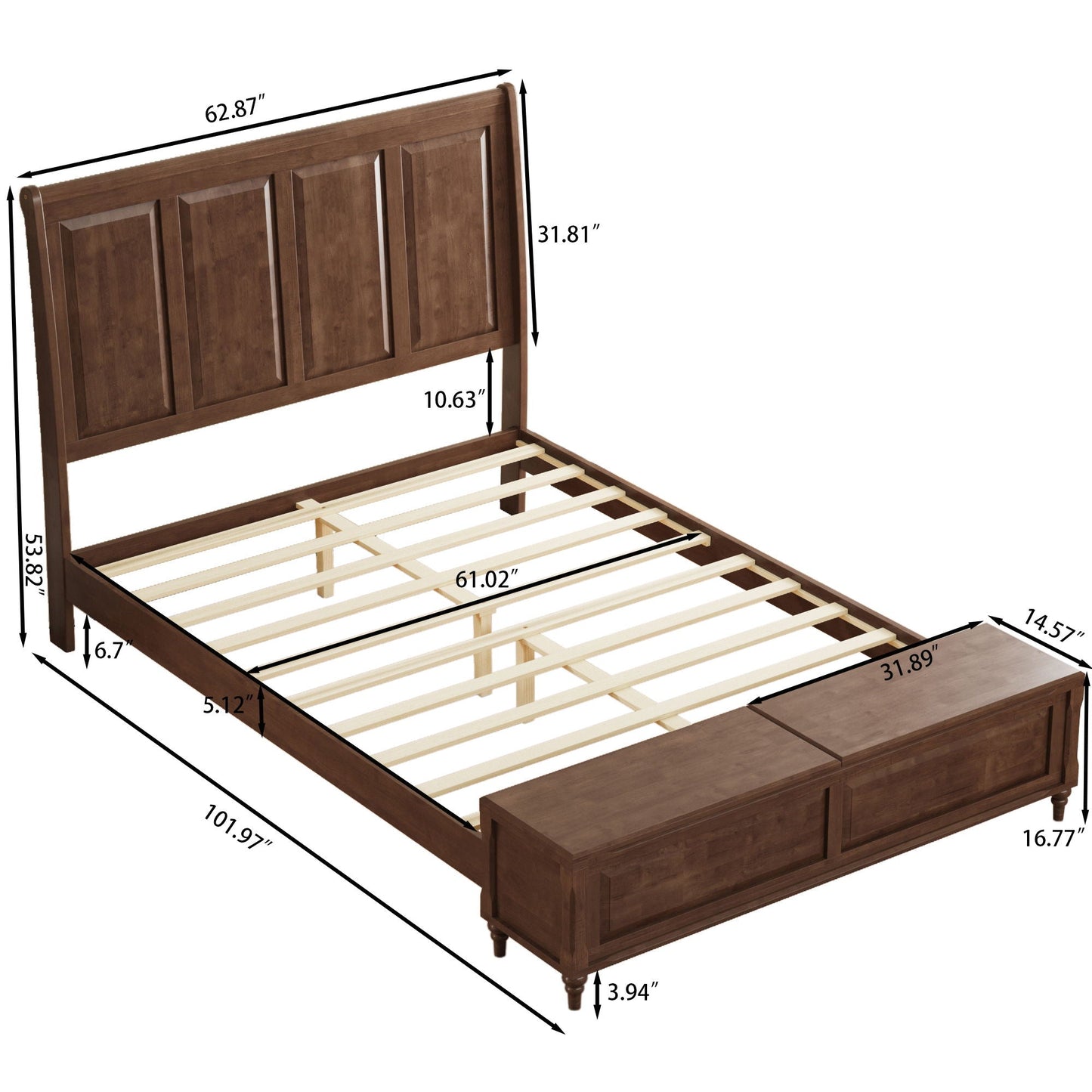 Modern Sleigh Bed with Tall Headboard and Bench