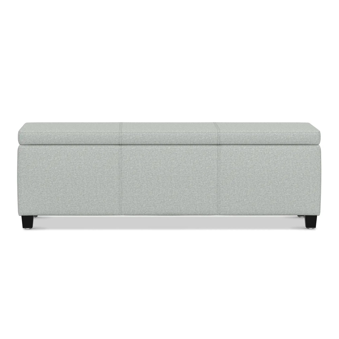 Avalon storage ottoman bench in light gray fabric with black legs on Tampa Home & Garden Store