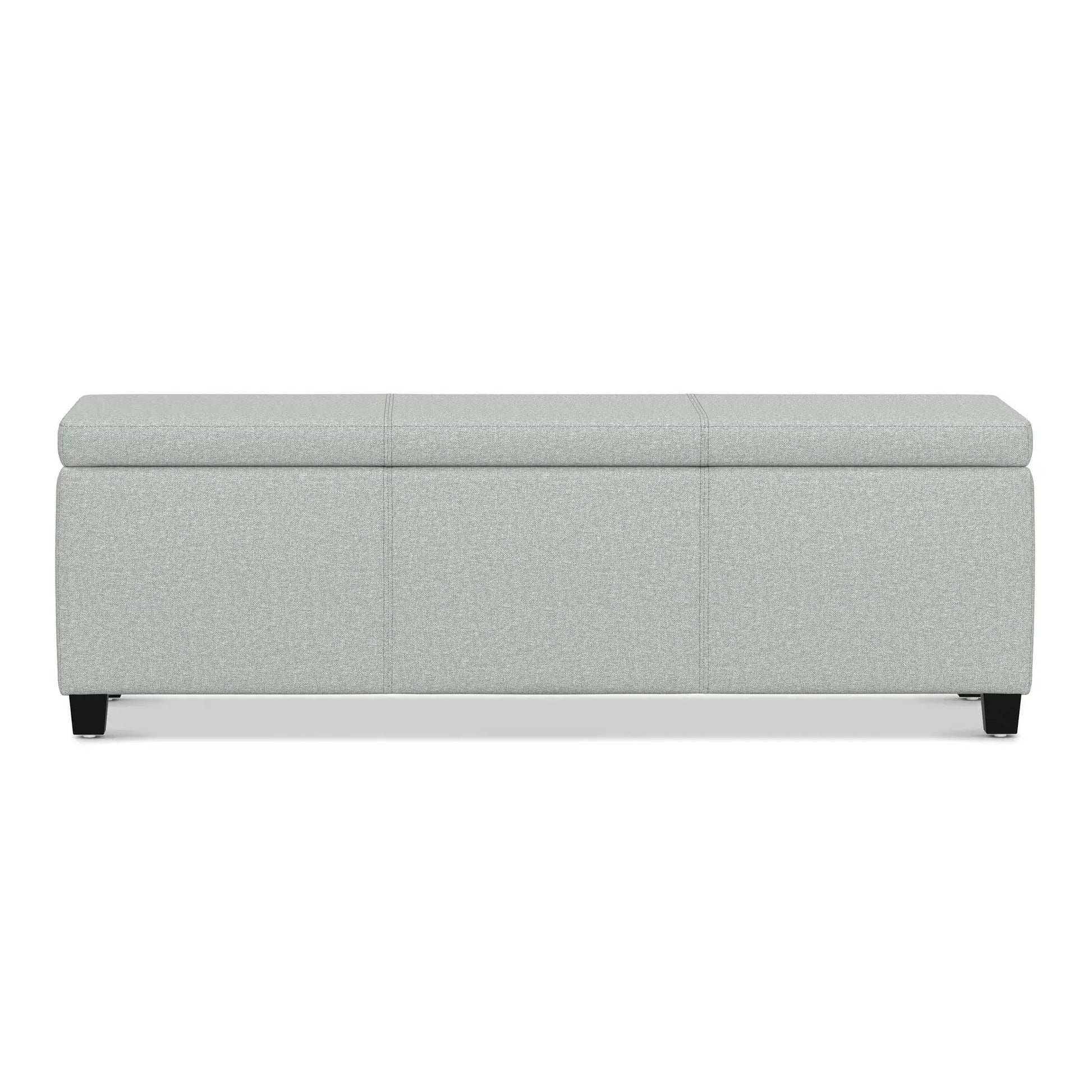 Avalon storage ottoman bench in light gray fabric with black legs on Tampa Home & Garden Store