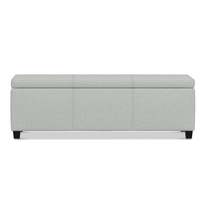 Avalon storage ottoman bench in light gray fabric with black legs on Tampa Home & Garden Store